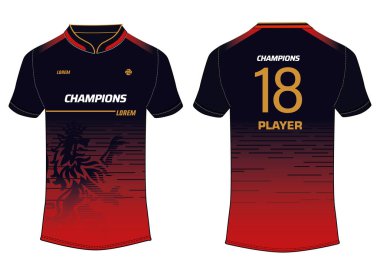 Spor forması tasarımı konsept vektör şablonu, rcb Royal Challengers Bangalore için ön ve arka görünümü olan kriket forması konsepti