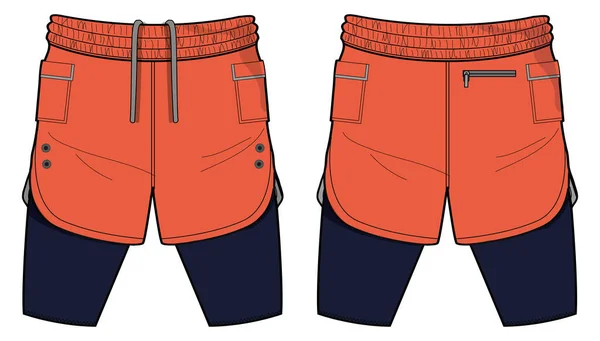 Sport Track Pantalones Cortos Con Plantilla Vectores Diseño Medias Compresión — Vector de stock