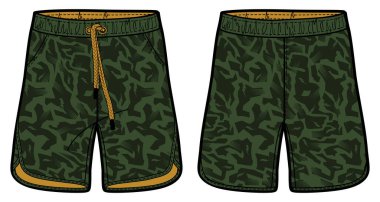 Camouflage Running Shorts design vector template, Football shorts concept with front and back view for Soccer, basketball, Volleyball, Rugby, tennis, badminton and tracking active wear shorts design.