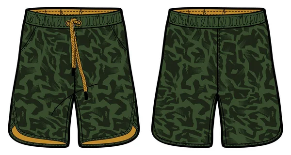 Kamuflaj Koşan Şortlar tasarım vektör şablonu, Futbol, basketbol, voleybol, Rugby, tenis, badminton ve aktif giysi dizaynı için ön ve arka görüşlü futbol kısa konsepti.