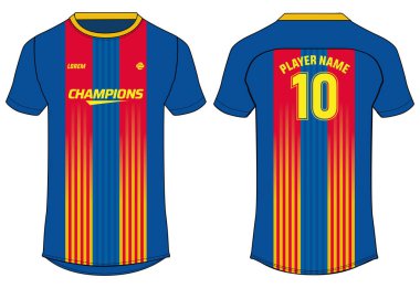 Spor forması tasarımı düz çizim çizimi, dalga soyut baskılı yuvarlak boyun futbol forması konsepti Cricket, futbol, voleybol ve badminton forma takımı için ön ve arka görüş