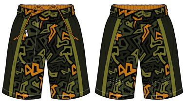 Track Shorts tasarım vektör şablonu, Futbol, basketbol, Voleybol, Rugby, tenis, badminton ve aktif giysi kamuflaj şortları için ön ve arka görüşlü futbol kısa konsepti.