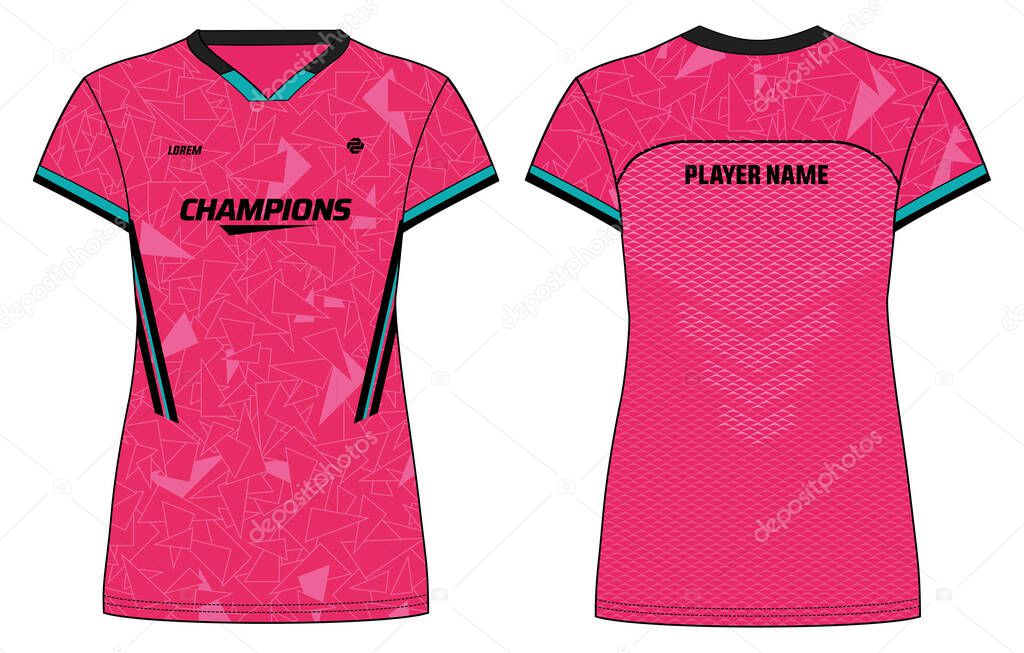 Women Sports Jersey t-shirt design flat sketch illustration with Abstract pattern suitable for girls and Ladies for Volleyball jersey, Football, Soccer and netball, Sport uniform kit for sports