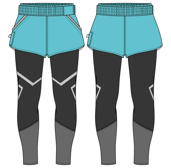 Women Running Trail Skort Shorts Compression Leggings Tights Jersey Design — 图库矢量图片