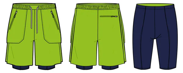 Sport Shorts Compression Tights Design Flat Sketch Vector Illustration Front — 图库矢量图片