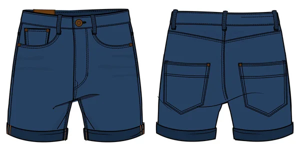 Denim Shorts Design Flat Sketch Vector Illustration Chino Casual Shorts — 스톡 벡터