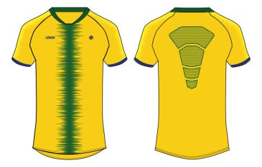 Spor forması tasarımı düz çizim çizimi, çizgili V desenli raglan kollu futbol forması konsepti Soccer, Cricket, Voleyball, Rugby, badminton forması