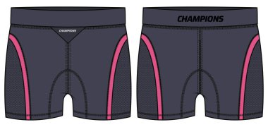 Sıkıştırma sıkı Shorts forma tasarımı düz tasarım İllüstrasyon, Spor Salonu için ön ve arka görünümü olan atletik şort konsepti, aktif giysi şortu tasarımı.