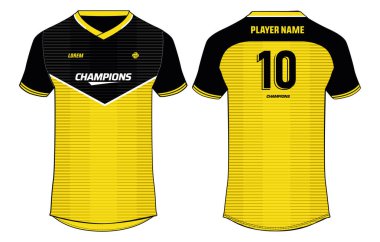Sports t-shirt jersey design flat sketch vector illustration, abstract stripe pattern Football jersey with front and back view for Soccer, Cricket, Volleyball, Rugby, tennis, badminton uniform kit