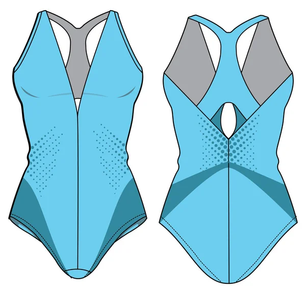 Donna Dance Leotard Con Reggiseno Attivo Usura Disegno Piatto Schizzo — Vettoriale Stock