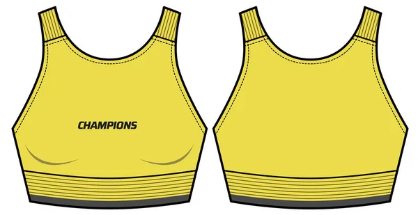 Women Sports Bra Top Active Sports Jersey Design Flat Sketch — Stock Vector