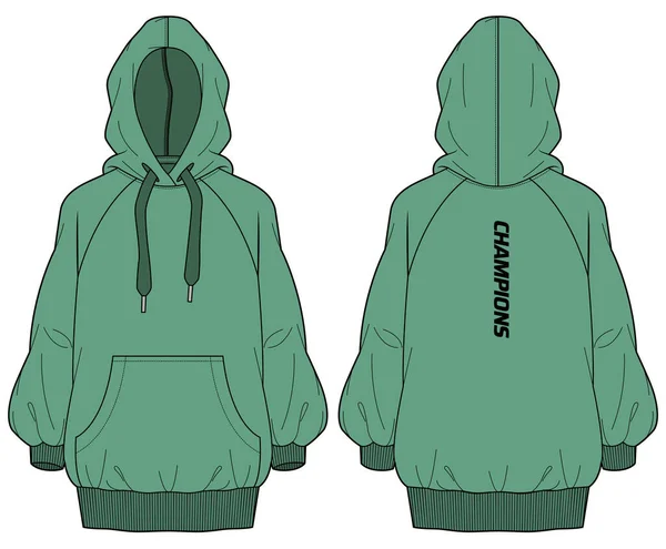 Vrouwen Lange Mouw Hoodie Jas Sweatshirt Ontwerp Platte Schets Illustratie — Stockvector