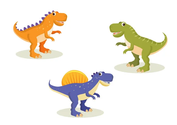 白い背景に隔離された恐竜の漫画のキャラクター 異なる恐竜 Rex Stegosaurus ベクトルイラスト — ストックベクタ