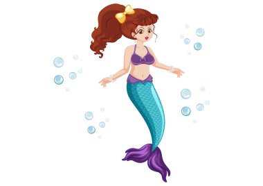 Beyaz arkaplanda izole edilmiş deniz kızı çizimi