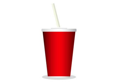 Beyaz arka planda kırmızı tek kullanımlık soda bardağı.