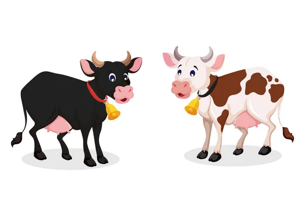 Zwei Unterschiedlich Gefärbte Kühe Isoliert Auf Weißem Hintergrund Cartoon Cow — Stockvektor