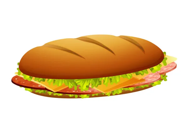 Vector Illustratie Van Salami Sandwich Een Witte Achtergrond Brood Plakken — Stockvector