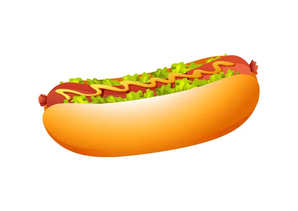 Hot Dog Vector Ilustração Isolada Sobre Fundo Branco Fast Food —  Vetores de Stock