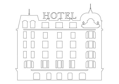 Beyaz arka planda Royal Otel Etiketi. Siyah beyaz otel simgesi. Vektör otel etiketi