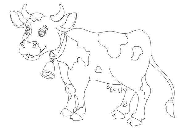 Vaca Dibujos Animados Blanco Negro Aislada Sobre Fondo Blanco — Vector de stock