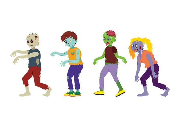 Verschillende Karakter Van Zombies Illustratie Cartoon Eng Zombies Geïsoleerd Witte — Stockvector