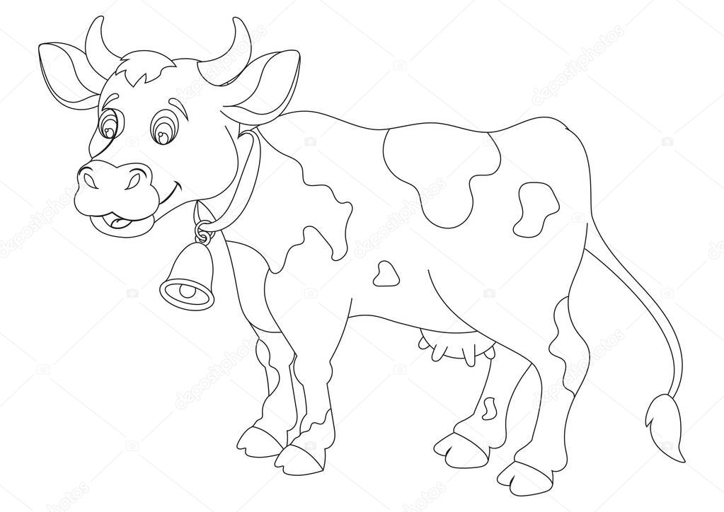 Black and white Cartoon Cow isolated on white background