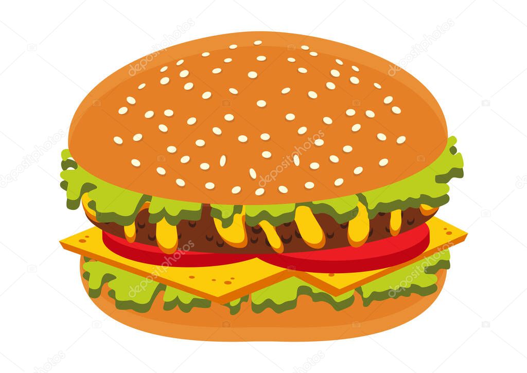 Burger Hamburger with Red Tomato and Salad. Fast food Cheeseburger