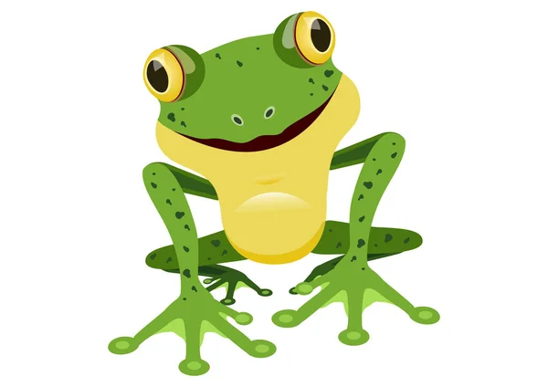 Cute Green Frog Cartoon Character Smiling Frog — ストックベクタ