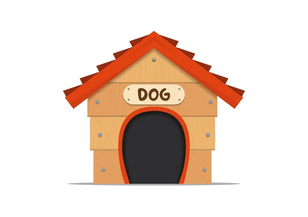 白い背景に隔離された犬のための現実的な木の家ベクトルイラスト — ストックベクタ