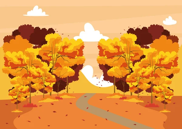Beautiful autumn landscape design, trees, leaves fall