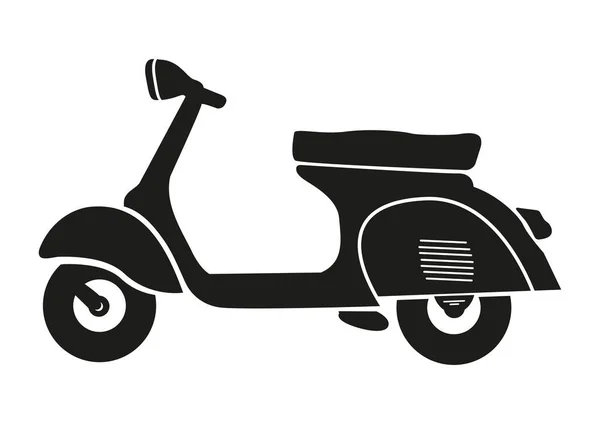 Svart Och Vit Vintage Scooter Moped Ikon Isolerad Vit Bakgrund — Stock vektor