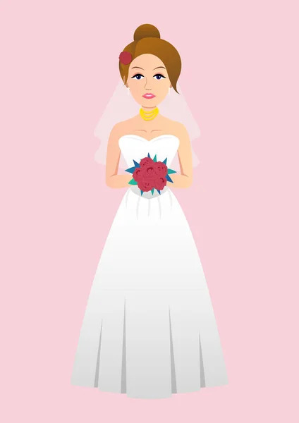 stock vector Bride With Flower Bouquet Clip Art Illustration. Wedding Dress