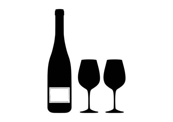 Botella Vino Con Dos Copas Icono — Archivo Imágenes Vectoriales