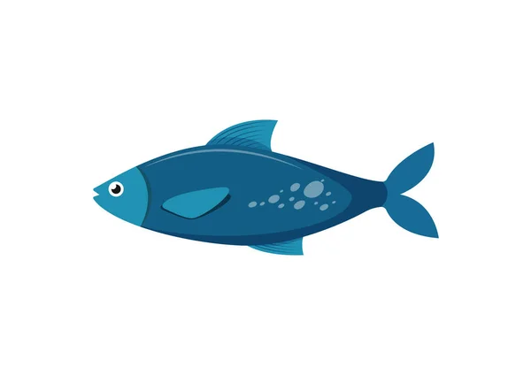 Мультяшна Блакитна Риба Рівному Стилі Векторні Ілюстрації Морської Риби Ізольовані — стоковий вектор