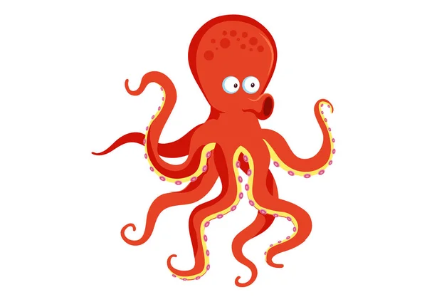 Kreslený Chobotnicový Znak Izolovaný Bílém Pozadí Vektorová Ilustrace Kreslené Chobotnice — Stockový vektor
