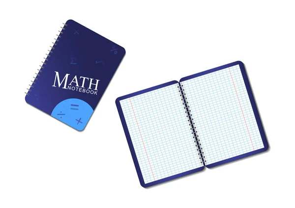 Buku Catatan Matematika Biru Realistis Diisolasi Pada Latar Belakang Putih - Stok Vektor