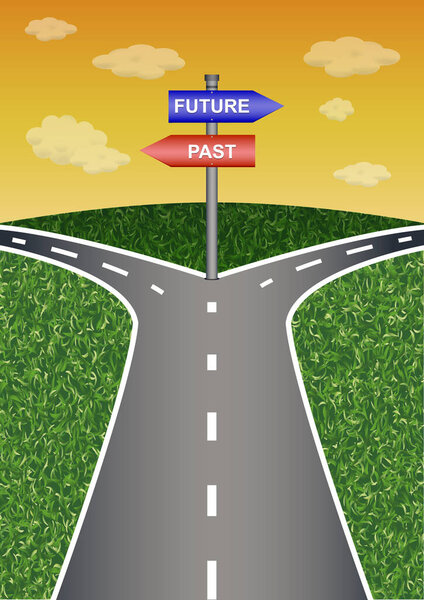 Crossroads with direction arrow sign