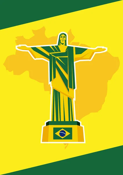 Brésil Fond Avec Statue Drapeau Carte — Image vectorielle
