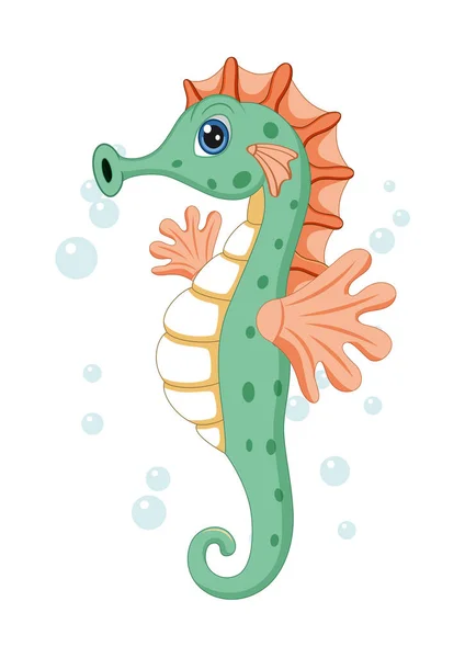 Cute Green Seahorse Isolated White Background Vector Illustration — Stock Vector