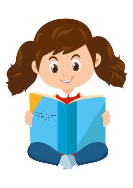 Küçük kız kitap vektörü illüstrasyonu okuyor.