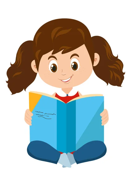 Little Girl Reading Book Vector Illustration — Stock Vector