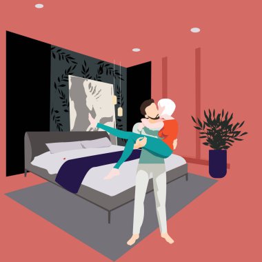 İçerideki aşıklar, odada kolları bağlı bir çift.