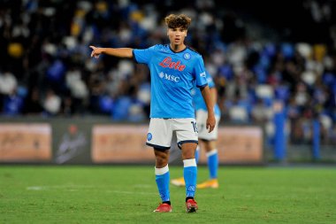 Napoli 'li Antonio Vergara oyuncusu, Napoli ve Benevento arasındaki dostluk maçı sonucu 1-5, Diego Armando Maradona Stadyumu' nda oynanan maç sırasında. 