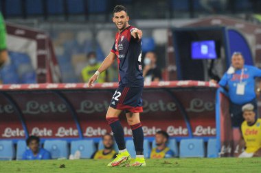 Cagliari 'nin Charalampos Lykogiannis oyuncusu, Napoli ile Cagliari arasındaki İtalya SerieA ligi maçında Diego Armando Maradona Stadyumu' nda oynanan final maçı 2-0 'dır. Napoli, İtalya, 26 Eylül 2021. 