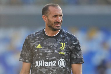 Juventus 'lu Giorgio Chiellini, Napoli ile Juventus arasındaki İtalyan SerieA ligi maçında Diego Armando Maradona Stadyumu' nda oynanan maçın son maçı 2-1 'dir. Napoli, İtalya, 11 Eylül 2021. 