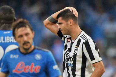 Juventus 'lu Alvaro Morata, Napoli ile Juventus arasındaki İtalyan SerieA ligi maçında Diego Armando Maradona Stadyumu' nda oynanan maçın son maçı 2-1 'dir. Napoli, İtalya, 11 Eylül 2021. 