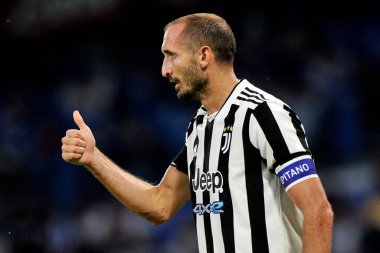 Juventus 'lu Giorgio Chiellini, Napoli ile Juventus arasındaki İtalyan SerieA ligi maçında Diego Armando Maradona Stadyumu' nda oynanan maçın son maçı 2-1 'dir. Napoli, İtalya, 11 Eylül 2021. 