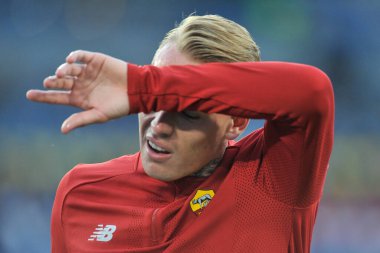 Roma 'nın Rick Karsdorp oyuncusu, Roma' daki Olimpiyat Stadyumu 'nda oynanan İtalya Serie A finalinde Roma ile Napoli arasındaki final maçının 0-0' lık final maçı sırasında,.