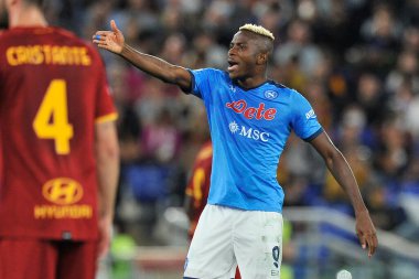Napoli 'li Victor Osimhen, Roma' nın Napoli Olimpiyat Stadyumu 'nda oynanan İtalya Serie A final maçında Roma ile Napoli arasındaki 0-0' lık final maçında oynadı..