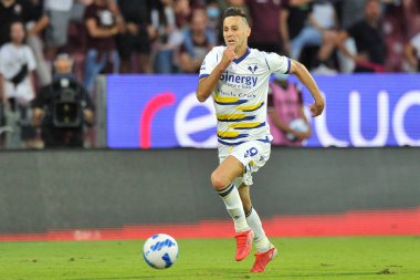 Hellas Verona 'dan Nikola Kaliniç, Salernitana ile Verona arasında oynanan İtalya Serie A ligi maçında Salerno' daki Arechi Stadyumu 'nda oynanan maçın son sonucu 2-2 oldu. Salerno, İtalya, 22 Eylül 2021. 